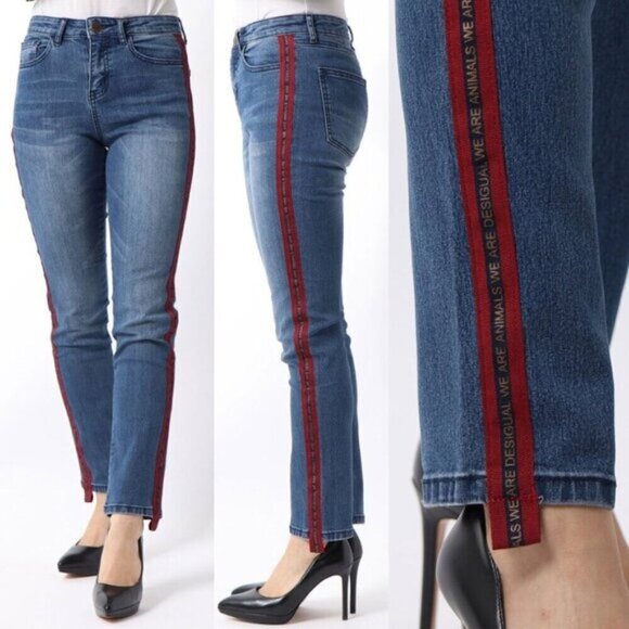 Desigual Skinny Side Striped Cropped Jean Womens Size 0 Blue - Picture 1 of 10